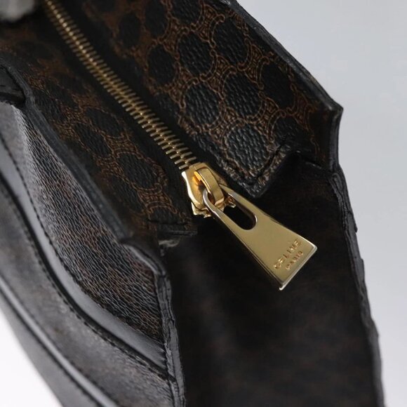 CELINE Macadam Canvas Hand Bag PVC Leather Black Brown Auth bs23202 - Picture 12 of 16